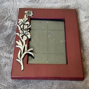 Decorative Burgundy Picture Frame with Silver Floral Accent